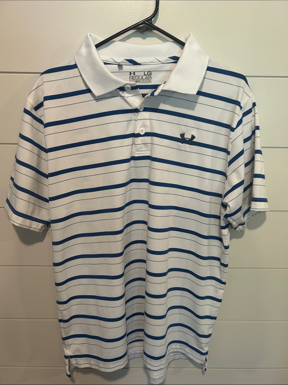 Under Armour White and Blue Striped Men's Polo